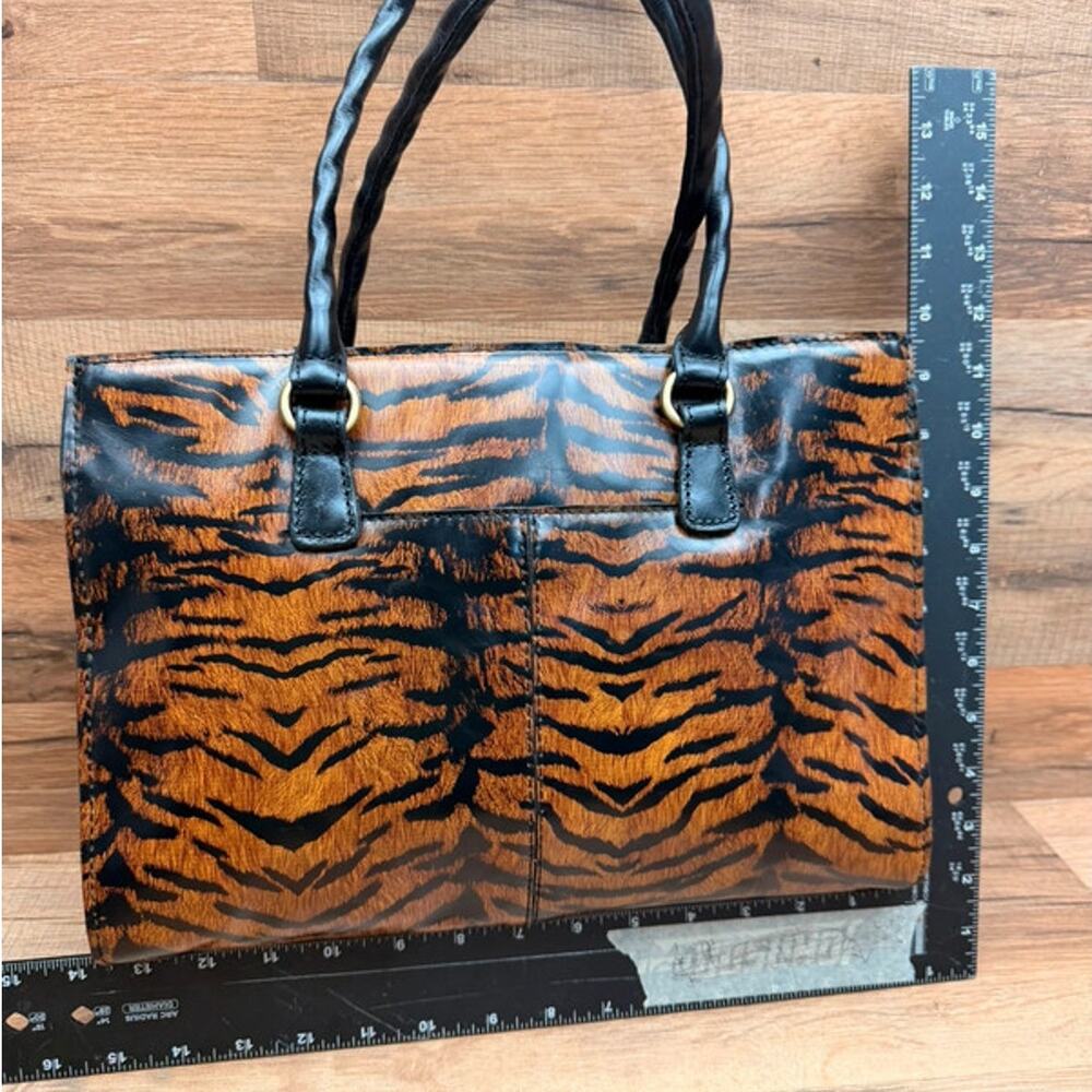 Patricia Nash Leather Primrose Satchel Handbag Animal Print Tiger bag tote - Picture 7 of 8